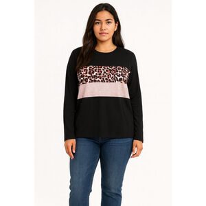 Women's DANLEGG Black Long Sleeve Tee with Animal Print S